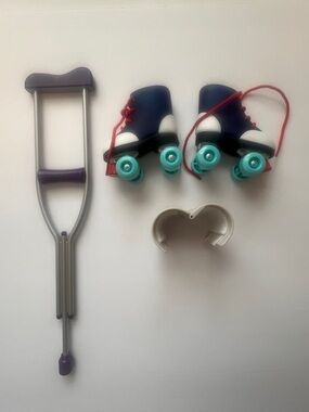 American Girl Roller Skates & Crutch Accessory Set - Navy, Teal, Purple